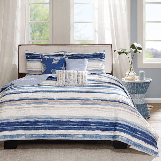 Nautical Quilt Set Navy Blue Marina 6PC - Nautical Quilts - Quahog Bay Bedding