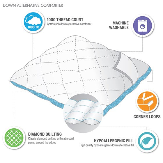 1000TC Cotton Blend Diamond Quilted Down Alternative Comforter