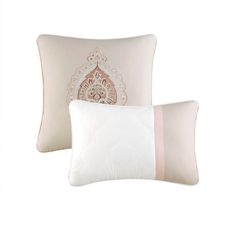 Embroidered Medallion Comforter Set -  Blush Medallion Bedding Set - 8PC