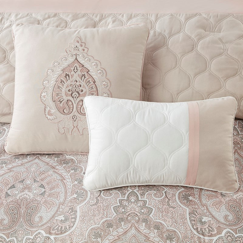 Embroidered Medallion Comforter Set -  Blush Medallion Bedding Set - 8PC