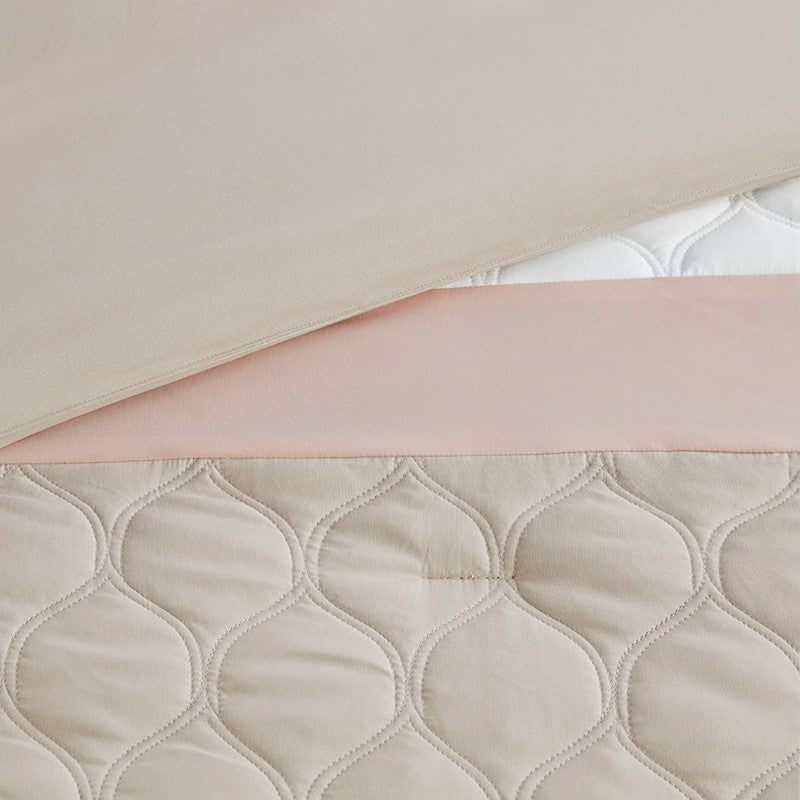 Embroidered Medallion Comforter Set -  Blush Medallion Bedding Set - 8PC