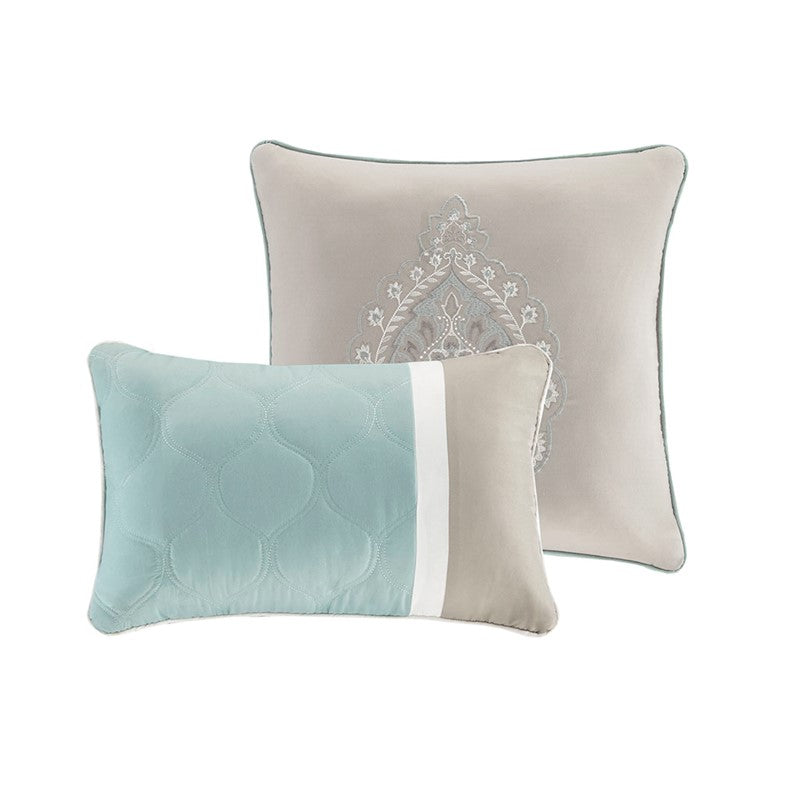 Embroidered Medallion Comforter Set -  Seafoam Medallion Bedding Set - 8PC