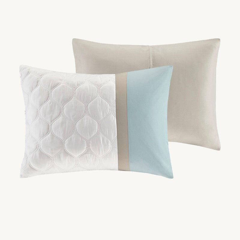 Embroidered Medallion Comforter Set -  Seafoam Medallion Bedding Set - 8PC