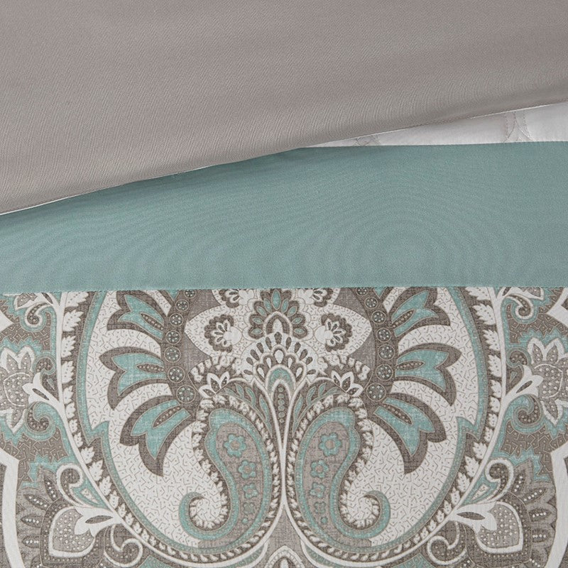 Embroidered Medallion Comforter Set -  Seafoam Medallion Bedding Set - 8PC