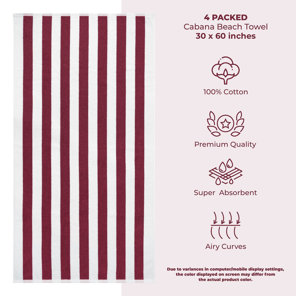 Cabana Striped Cotton Beach Towels 4 Pack