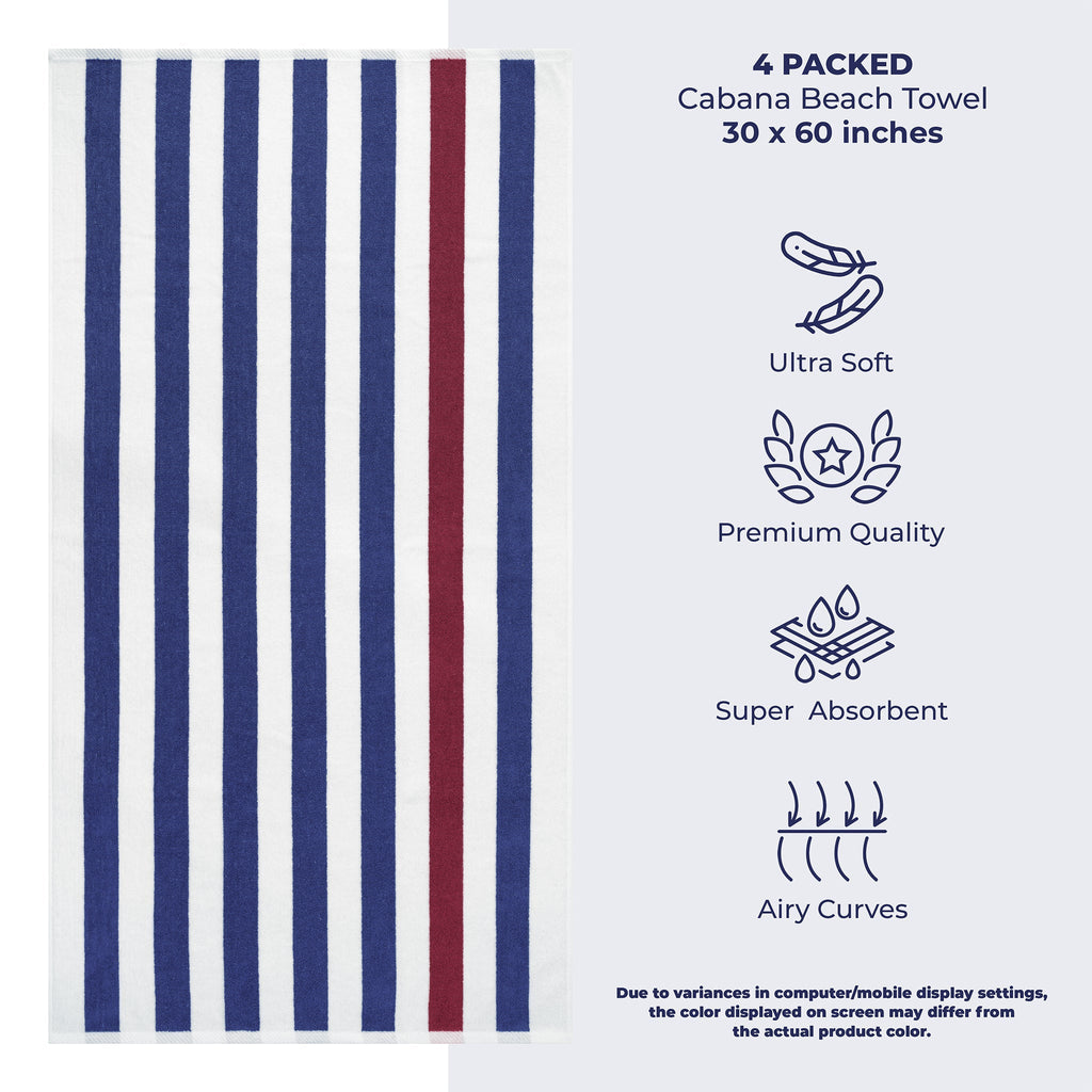 Cabana Striped Cotton Beach Towels 4 Pack
