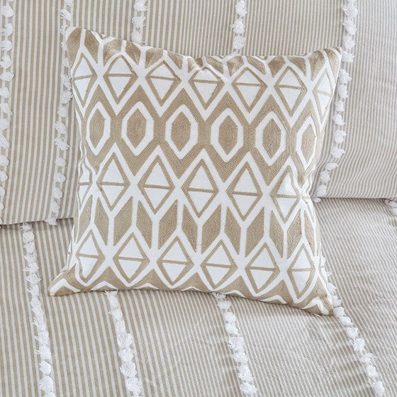 Anslee Embroidered Cotton Square Decorative Pillow