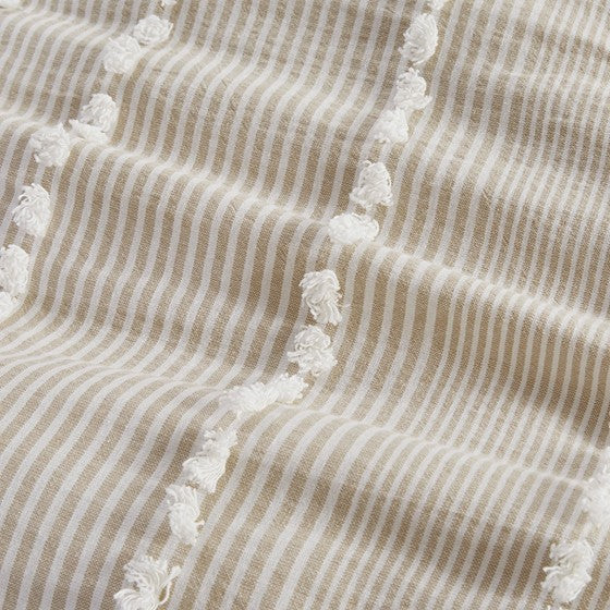 Anslee Comforter Set - Jacquard Yarn Dyed Cotton - Soft White & Taupe Hues