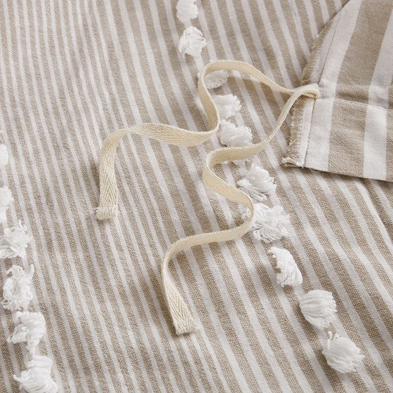 Anslee Duvet Cover Set - Jacquard Yarn Dyed Cotton - Soft White And Taupe Hues