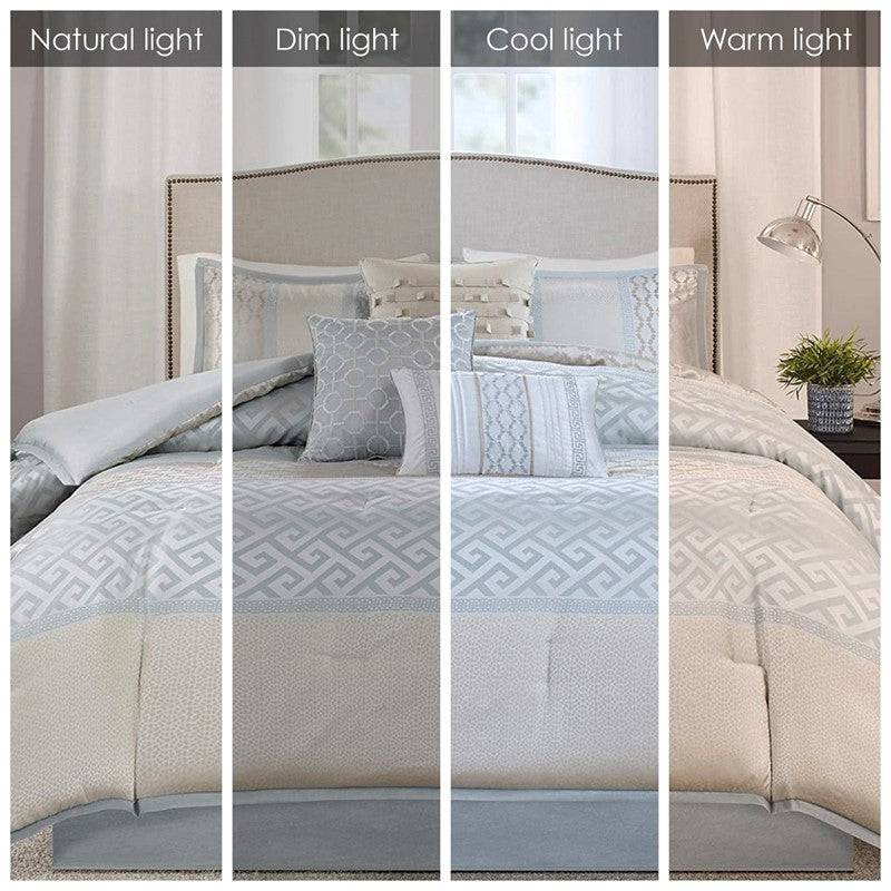 Coastal Bennett 7PC Complete Bedding Ensemble - Jacquard Comforter Set – Aqua