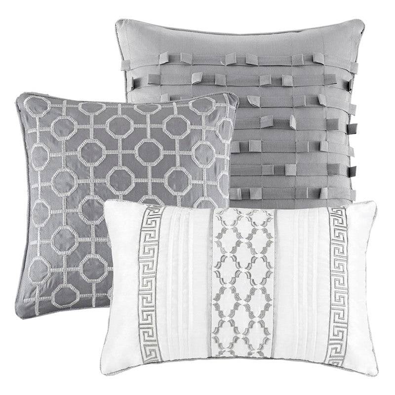 Bennett 7PC Complete Bedding Ensemble - Jacquard Comforter Set – Grey