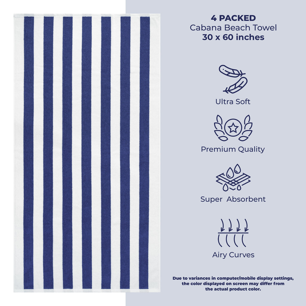 Cabana Striped Cotton Beach Towels 4 Pack