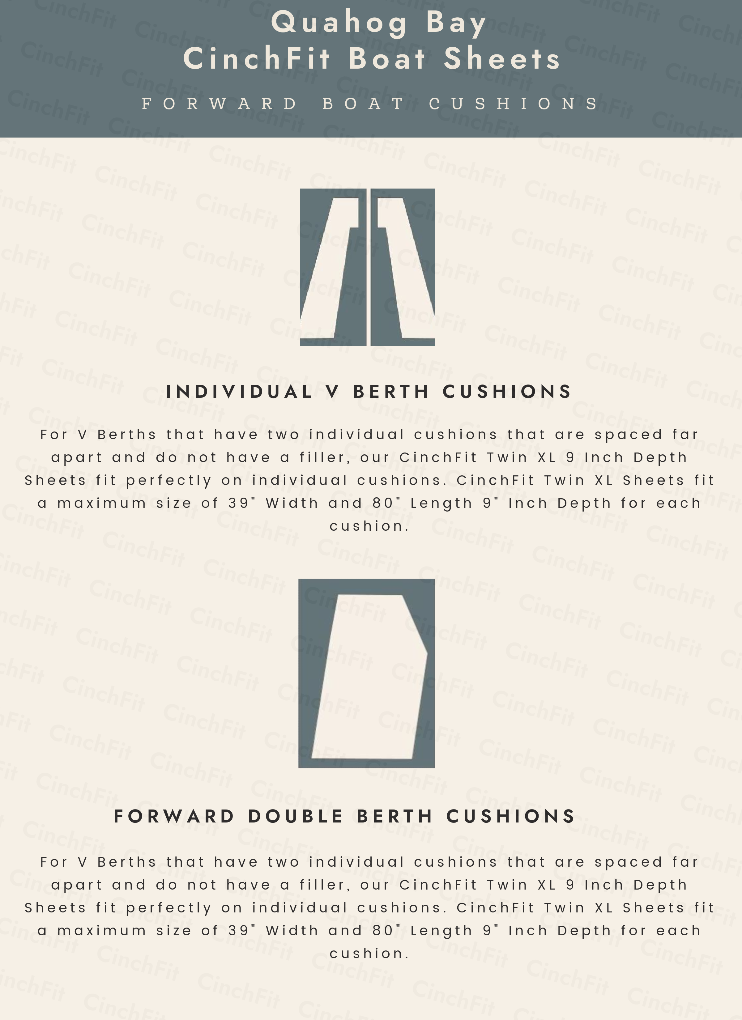 CinchFit American Made Universal V Berth Sheets 600TC 100% Cotton Cord Elastic Sheets