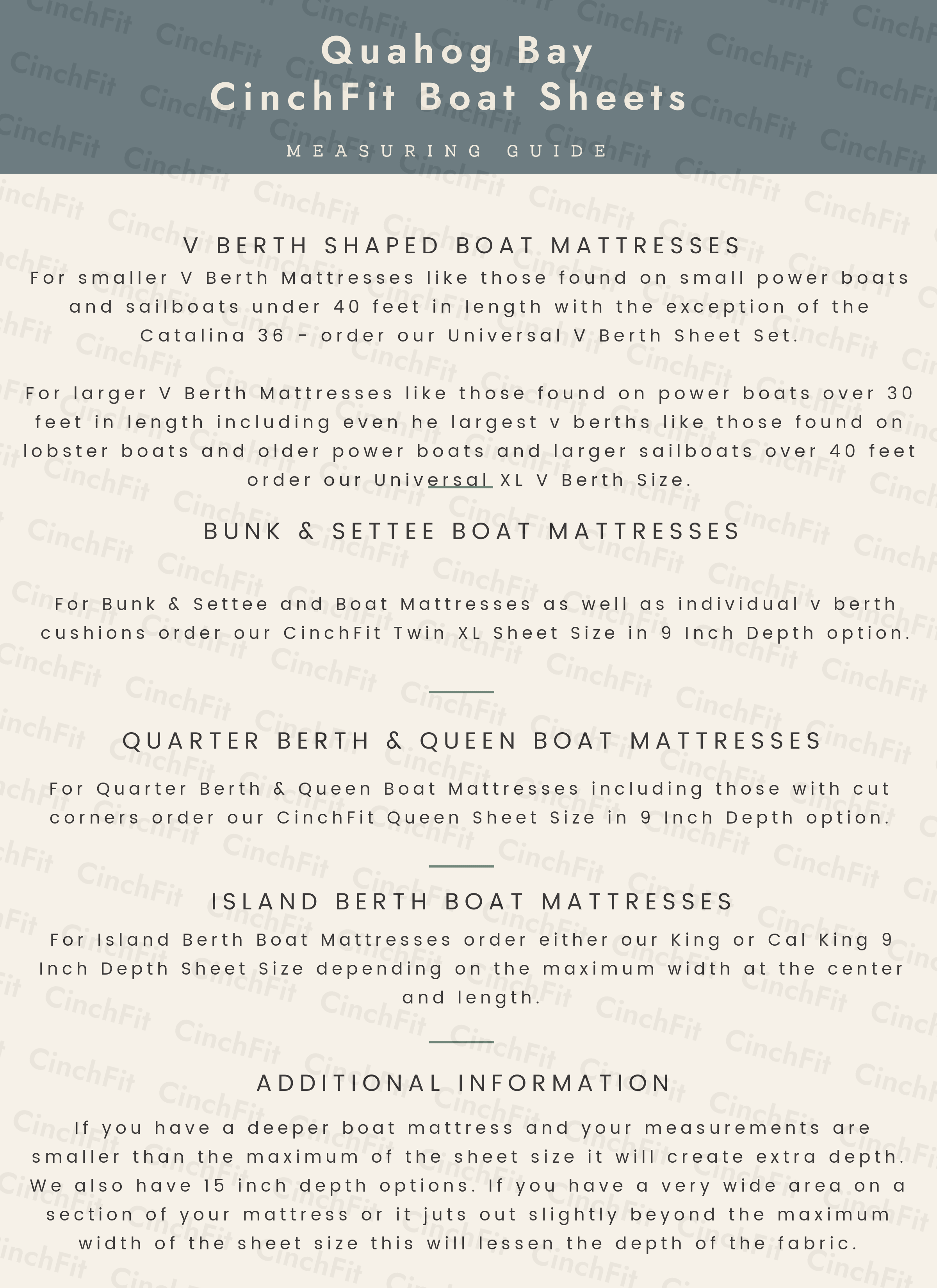 CinchFit American Made Universal V Berth Sheets 600TC 100% Cotton Cord Elastic Sheets