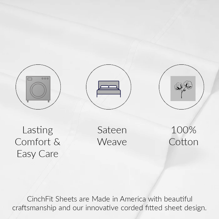 "CinchFit American Made Boat Sheets, RV Sheets, Dorm Sheets 600TC Cotton"