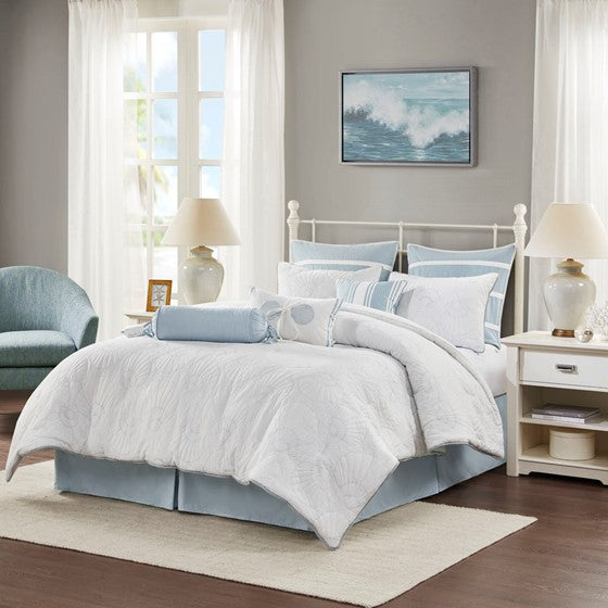 Coastal Crystal Beach - Coastal Blue & White Comforter Set