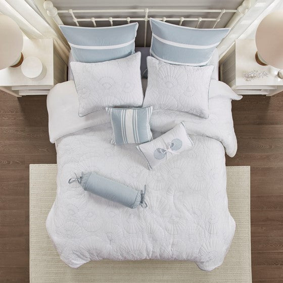 Coastal Crystal Beach - Coastal Blue & White Comforter Set