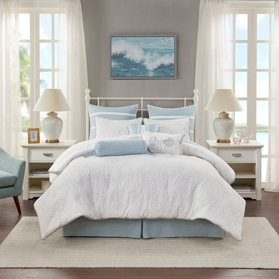 Coastal Crystal Beach - Coastal Blue & White Comforter Set