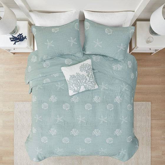Coastal Queen Bedding 9PC Ensemble With Tiffany Blue Hues