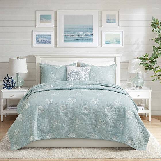 Coastal Queen Bedding 9PC Ensemble With Tiffany Blue Hues