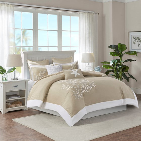 Coastline Beach Themed Jacquard 5PC Duvet Cover Set
