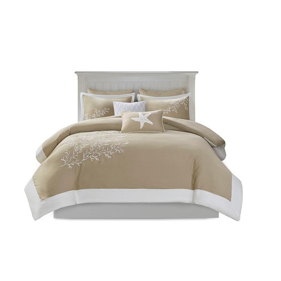 Coastline Beach Themed Jacquard 5PC Duvet Cover Set