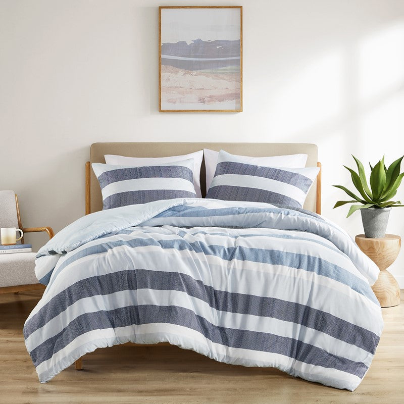 Owain Navy And Blue Striped Comforter Set - Nautical Bedding Set