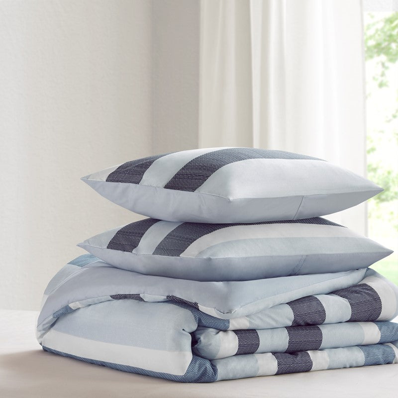 Owain Navy And Blue Striped Comforter Set - Nautical Bedding Set