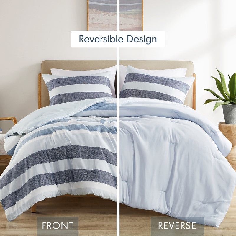 Owain Navy And Blue Striped Comforter Set - Nautical Bedding Set
