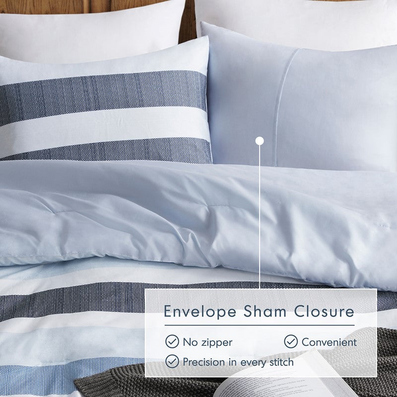 Owain Navy And Blue Striped Comforter Set - Nautical Bedding Set