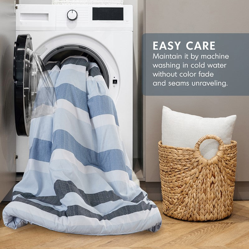 Owain Navy And Blue Striped Comforter Set - Nautical Bedding Set