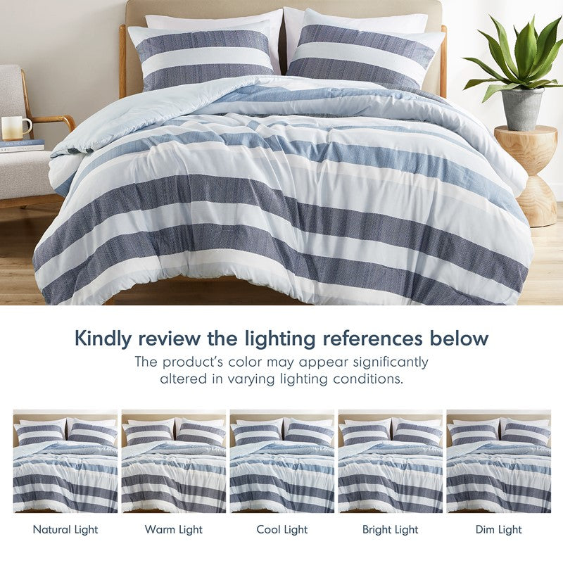 Owain Navy And Blue Striped Comforter Set - Nautical Bedding Set