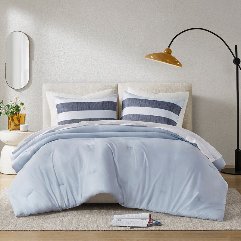 Owain Navy And Blue Striped Comforter Set - Nautical Bedding Set