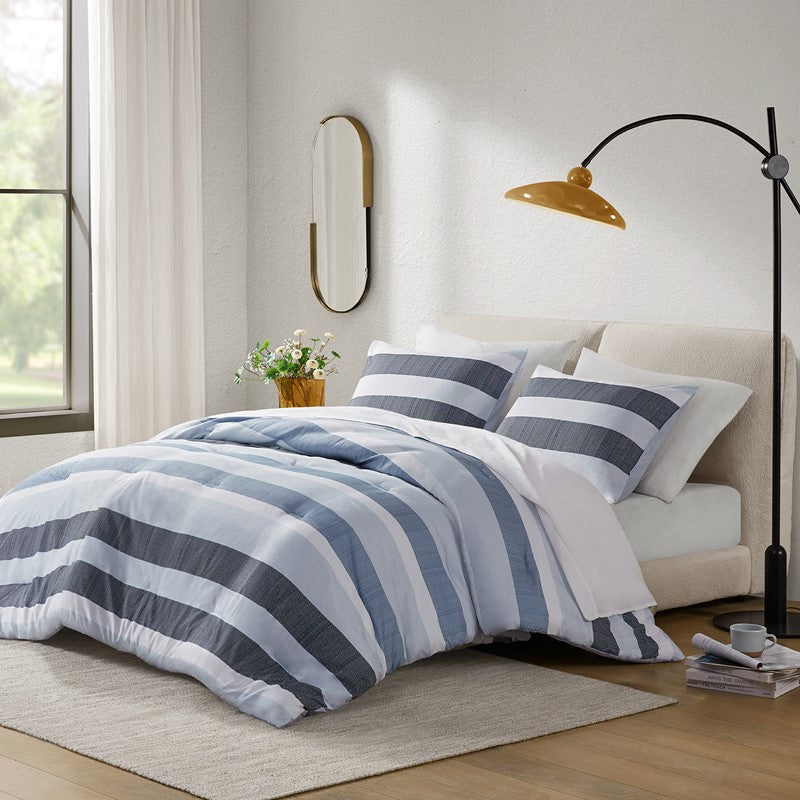 Owain Navy And Blue Striped Comforter Set - Nautical Bedding Set