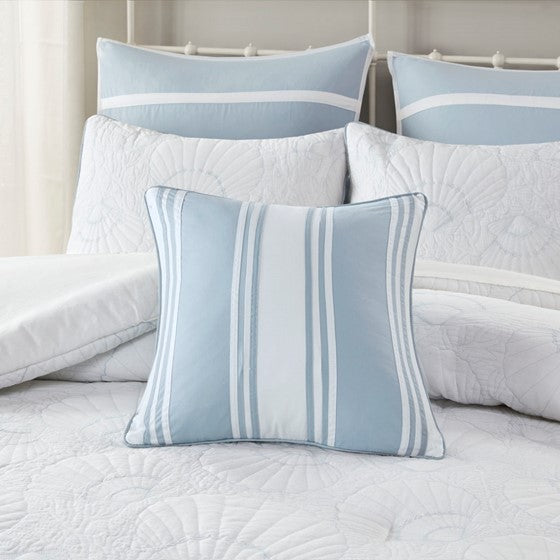 Crystal Beach Blue & White Striped Pillow - Classic Coastal Striped Bedding