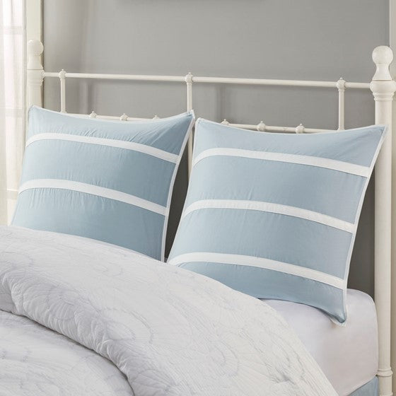 Crystal Blue & White Striped Euro Shams - Classic Coastal Striped Bedding