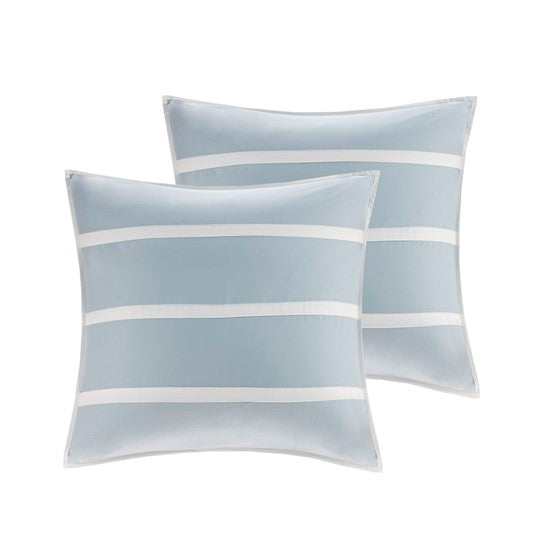Crystal Blue & White Striped Euro Shams - Classic Coastal Striped Bedding