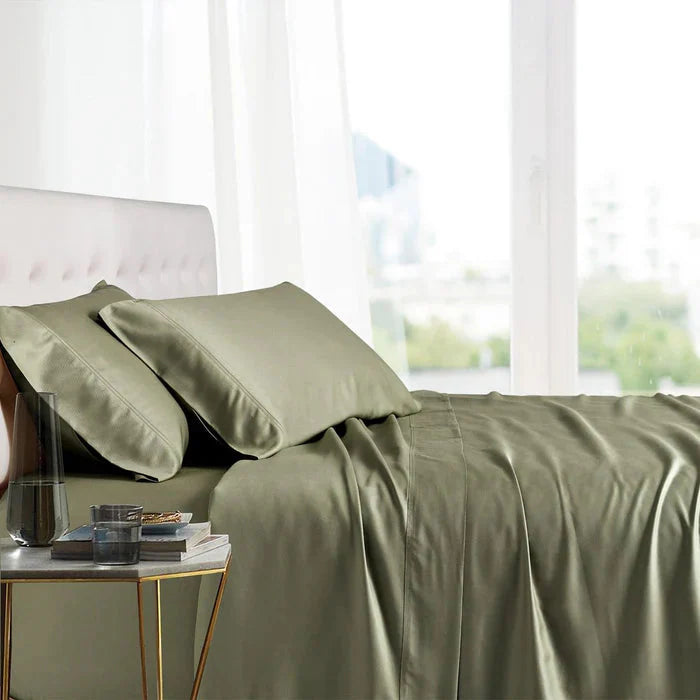 Egyptian Linens Split Top King Sheets  100% Bamboo Viscose Sheet Set - Fitted Sheet With Wings - Quahog Bay Bedding