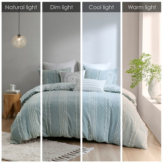 Kara Cotton Jacquard Aqua Coastal 3PC Duvet Cover Set