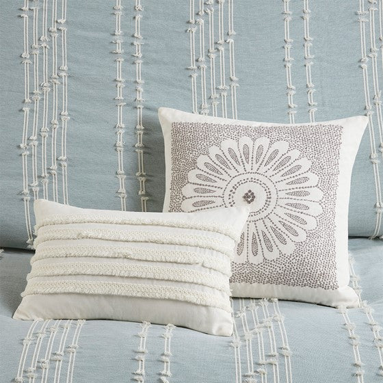 Kara Cotton Jacquard Aqua Coastal 3PC Duvet Cover Set