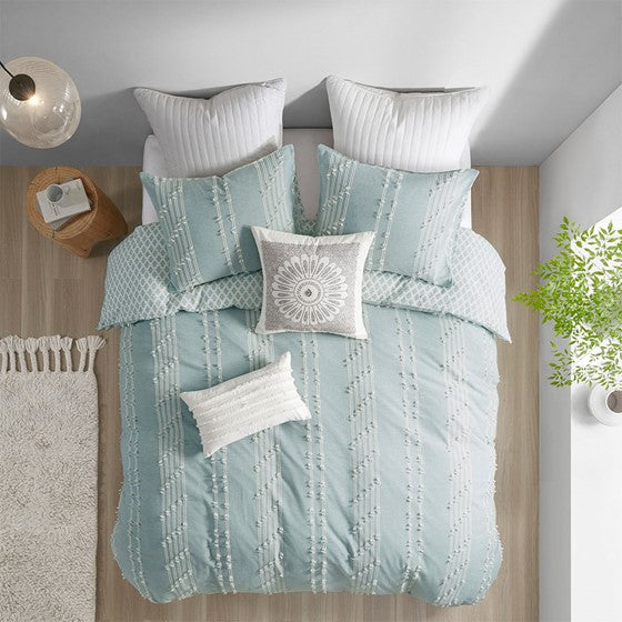 Kara Cotton Jacquard Aqua Coastal 3PC Duvet Cover Set - Quahog Bay Bedding