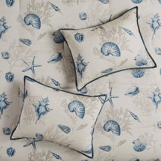 Bayside Complete Nautical Bedding Ensemble - 6PC Taupe & Navy Nautical Quilt Set