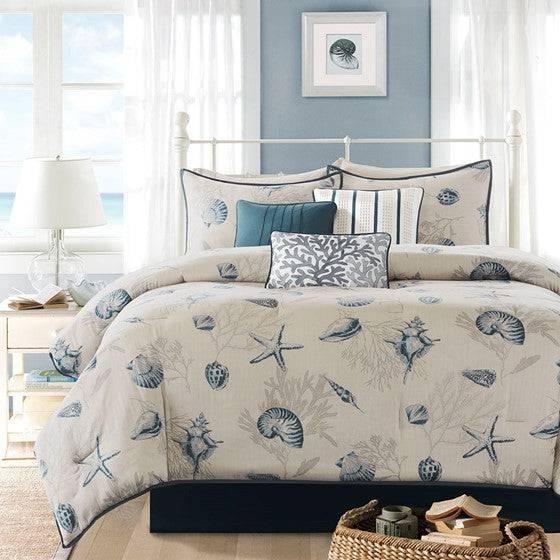 Bayside Complete Nautical Bedding Ensemble - 6PC Taupe & Navy Nautical Quilt Set