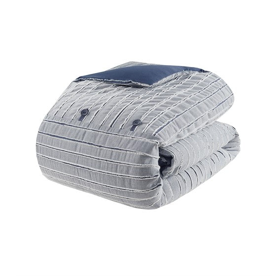 Oversized Cotton Clipped Jacquard Farmhouse Style Comforter Set - Blue
