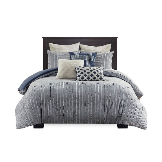 Oversized Cotton Clipped Jacquard Farmhouse Style Comforter Set - Blue