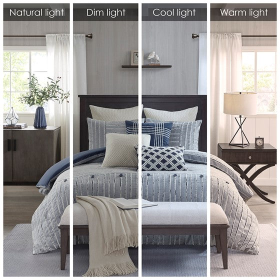 Oversized Cotton Clipped Jacquard Farmhouse Style Comforter Set - Blue