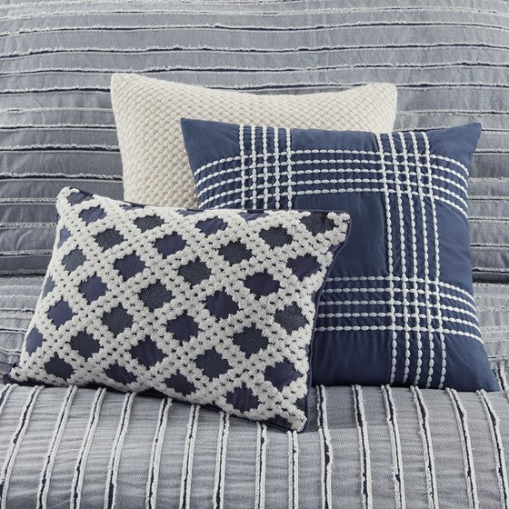Oversized Cotton Clipped Jacquard Farmhouse Style Comforter Set - Blue