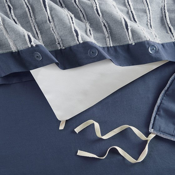 Oversized Cotton Clipped Jacquard Farmhouse Style Comforter Set - Blue