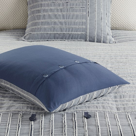 Oversized Cotton Clipped Jacquard Farmhouse Style Comforter Set - Blue