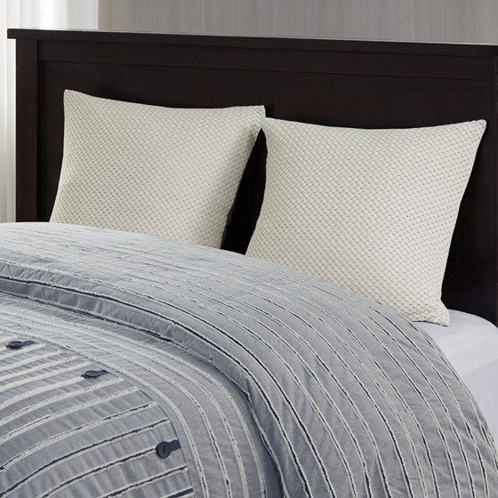 Oversized Cotton Clipped Jacquard Farmhouse Style Comforter Set - Blue